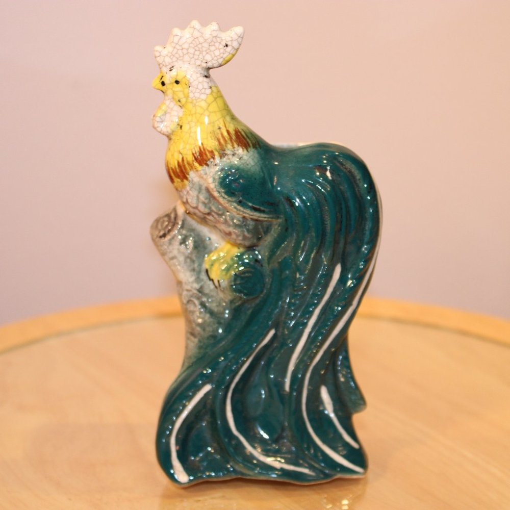 Vintage rooster colorful ceramic wall pocket planter cottage farm prairie core